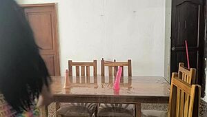 Hey neighbors, watch these hot Mexican milfs masturbate juicy pussies on desk with dildos