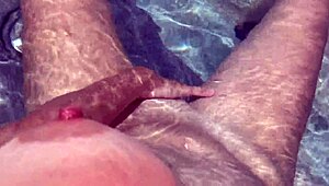 Artemisia Love fingers her big tits milf pussy naked in outdoor jacuzzi legs POV