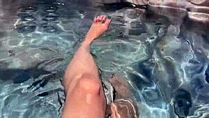 Artemisia Love fingers her big tits milf pussy naked in outdoor jacuzzi legs POV