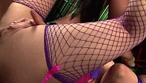 Emma butt motorboats Tiffany Kingston's big tits while she's pounded in sex swing