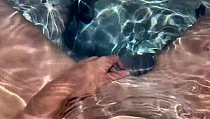 Artemisia Love fingers her big tits milf pussy naked in outdoor jacuzzi legs POV