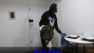 Contracted young trans maid in red sheer, bareback anal pounding full video