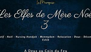 I'm the french elf nurse stroking santa's cock with my milky tits in part 3