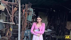 Young 18+ debtor in garden shows moaning collector her squirting pussy up close pov