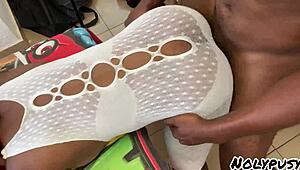 ebony babe moans loud as dude fucks her juicy pussy missionary