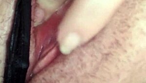 hazey stuffs wet shaved panties into her fat hairy pussy while fingering clit to orgasm