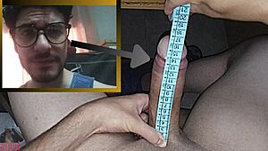 My skinny waist and monster cock look huge as I lube up and masturbate hard