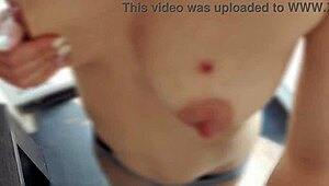 hey, this hairy 18+ teen strips sexy by the window, risky doggy fuck shows off her cute milky tits