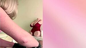 Russian blonde nurse milf gloves up and jerks patient to massive cum explosion