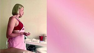 Russian blonde nurse milf gloves up and jerks patient to massive cum explosion