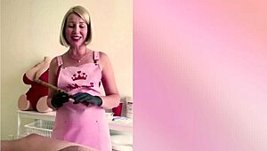 Russian blonde nurse milf gloves up and jerks patient to massive cum explosion