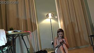 sexy college girl arrives for CASTING changes clothes into dress shows her outfit and legs