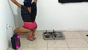 he watched his stepmom doing aerobics then flirted his way into sex at her place