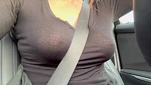 Artemisia Love drives flashing her huge natural Italian tits 🚗🍈💦