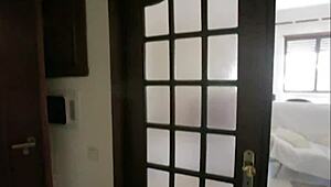 latina babe in lingerie and heels seduces her colleague at work