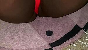 my red thong trimmed pussy tease in bedroom voyeur