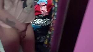 Natural titted ladyboy teases erotically in tight pink shirt