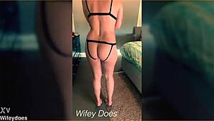 Amateur milf wife flaunts her huge lingerie-covered tits