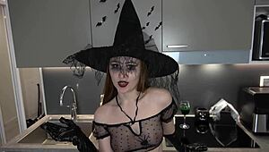 sexy goth witch grabs your cumshot for halloween potion in pov deepthroat