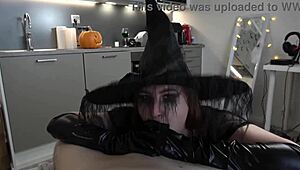 sexy goth witch grabs your cumshot for halloween potion in pov deepthroat