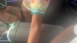 Ebony strokes monster BBC in public car