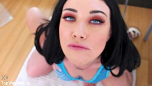 megan the maid gags on huge cock in pov deepthroat facefuck till swallow