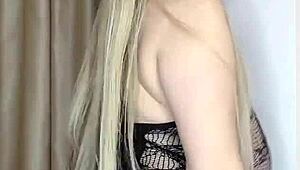 milf caresses curves in see-through outfit softly