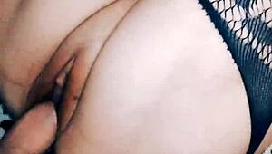 beautiful milf wife spreads in fishnets for hot anal pov creampie!