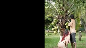 outdoor with this huge titted colombian milf slurping balls humiliating her big ass down...