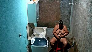 Hidden cam catches stepmom shaving pussy while stepson watches