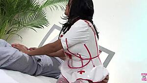 My massive tits and ass bounce wildly as the patient rails me doggystyle in heels stockings during this naughty nurse checkup