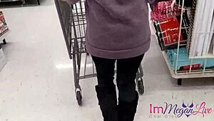 Immeganlive Rips Wedgie Panties Exposing Big Tits Ass in Public