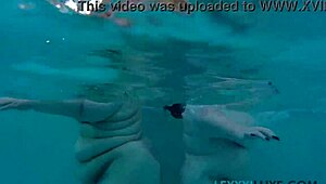 Busty BBW Lexxxi Luxe and Friend Dive Underwater for Pool Tit Play!