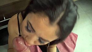 Tattooed latina gags on huge saliva-soaked cock