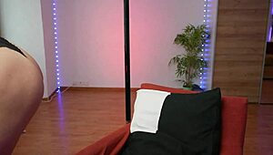 cute blonde neighbor in heels teases with dirty talk ass worship pole dance