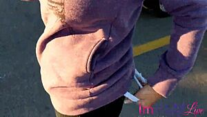 Immeganlive Rips Wedgie Panties Exposing Big Tits Ass in Public