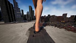 Goddess giantess with huge feet rampages city in 3d game domination—wanna survive?