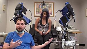 phoenix rose as human guinea pig spreads curly latina pussy for vibrator toys in latex gloves backstage humiliation close up