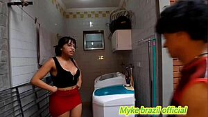 sexy maid hooks up with boss in laundry then bedroom ass