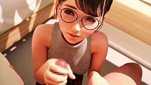 petite japanese amateur teases with slow handjob and blowjob on hard cock in pov close up