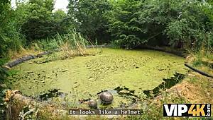 wow babe with pierced nipples and tattoos takes monster cock deep in forest!