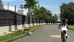 he spots a sexy young cyclist in colombia pulls her over and fucks her pussy hard outdoors till she squirts everywhere