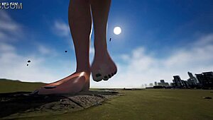 Goddess giantess with huge feet rampages city in 3d game domination—wanna survive?