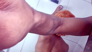 Brother crashes brazilian sister's shower groping juicy big pussy lips under hot water