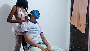 the 22 year old guy stares as this horny latina milf dances like a total whore