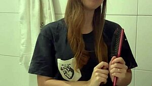 Skinny Oiled Brazilian Milf Teacher Fucks Wild in Wet Bath