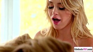 lesbian couple dives into straight bff's pussy with licks and fucks