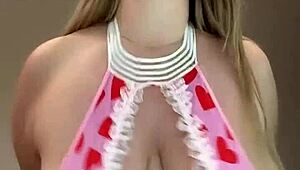 a playful milf with huge natural milks in sexy rabbit costume craves your mouth on nipples