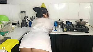 I spot neighbor's curvy latina wife in sexy lingerie and can't resist her delicious body as we fuck until she milks my load