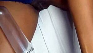 Beautiful black teen 18+ ebony deepthroats licks spits sloppy on cock amateur homemade